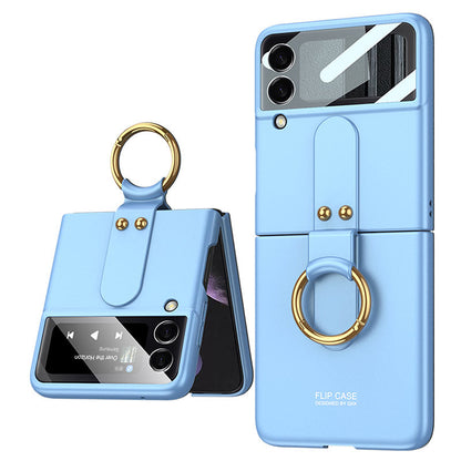 Original Back Screen Glass Matte Hard Cover With Finger-Ring For Samsung Z Flip4 Flip3 5G Samsung Cases