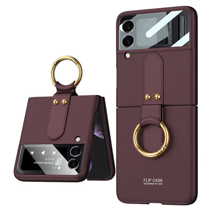 Original Back Screen Glass Matte Hard Cover With Finger-Ring For Samsung Z Flip4 Flip3 5G Samsung Cases