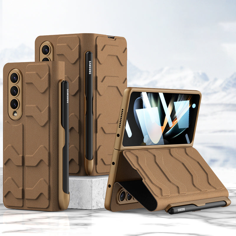 Leather Pen Holder Armor Case with Screen Protector For Samsung Galaxy Z Fold 4 5G - GiftJupiter