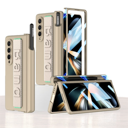 Magnetic Hinge S Pen Slot Luxury Wristband Holder Phone Case For Samsung Galaxy Z Fold4 Fold3 5G Case With Back Screen Glass Protector Samsung Cases