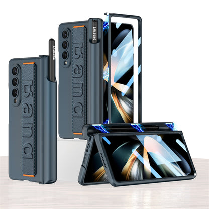 Magnetic Hinge S Pen Slot Luxury Wristband Holder Phone Case For Samsung Galaxy Z Fold4 Fold3 5G Case With Back Screen Glass Protector Samsung Cases