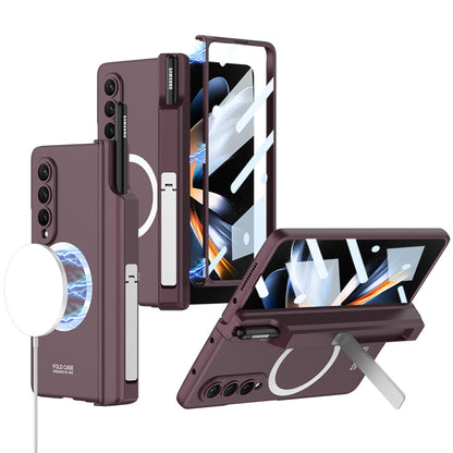 Magnetic Magsafe Wireless Charge Toughened Film Integrated Case With Bracket Pen Box For Samsung Galaxy Z Fold 4 5G Samsung Cases