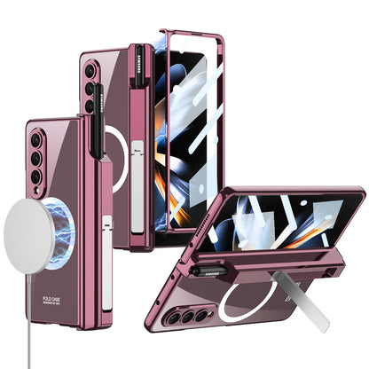 Magnetic Magsafe Wireless Charge Electroplated Pen Box Bracket Phone Case For Samsung Galaxy Z Fold 4 5G Samsung Cases