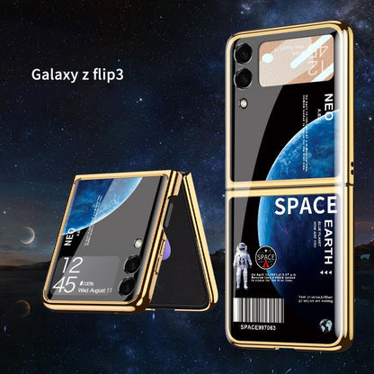 Space Luxury Plating Frame Anti-knock Protection Glass Case For Samsung Galaxy Z Flip3 Samsung Galaxy Z Flip 3 Case