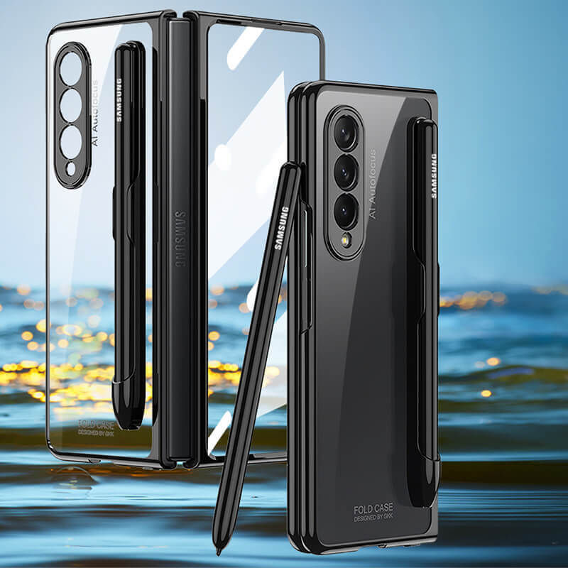 Newest Clear Phantom Tempered Glass with Pen Slot Shockproof Phone Case For Samsung Galaxy Z Fold 3 5G