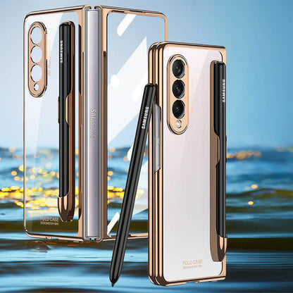 Newest Clear Phantom Tempered Glass with Pen Slot Shockproof Phone Case For Samsung Galaxy Z Fold 3 5G
