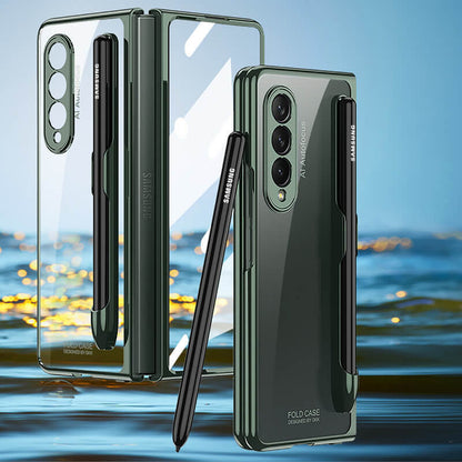 Newest Clear Phantom Tempered Glass with Pen Slot Shockproof Phone Case For Samsung Galaxy Z Fold 3 5G