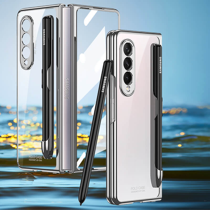 Newest Clear Phantom Tempered Glass with Pen Slot Shockproof Phone Case For Samsung Galaxy Z Fold 3 5G