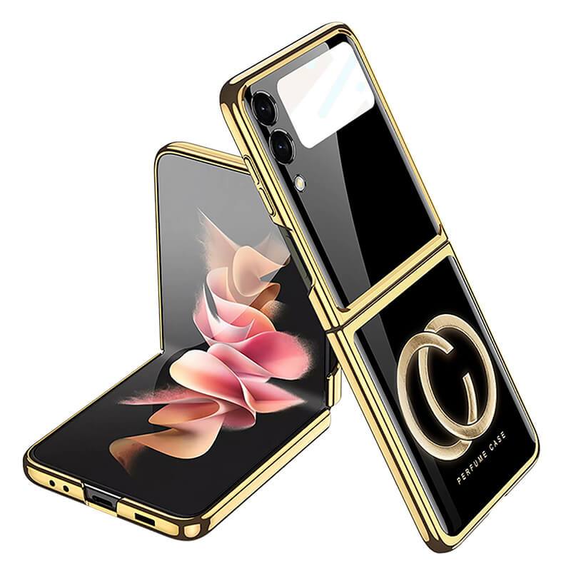 Luxury Perfume Plating Frame Anti-knock Protection Glass Case For Samsung Galaxy Z Flip3 Samsung Galaxy Z Flip 3 Case