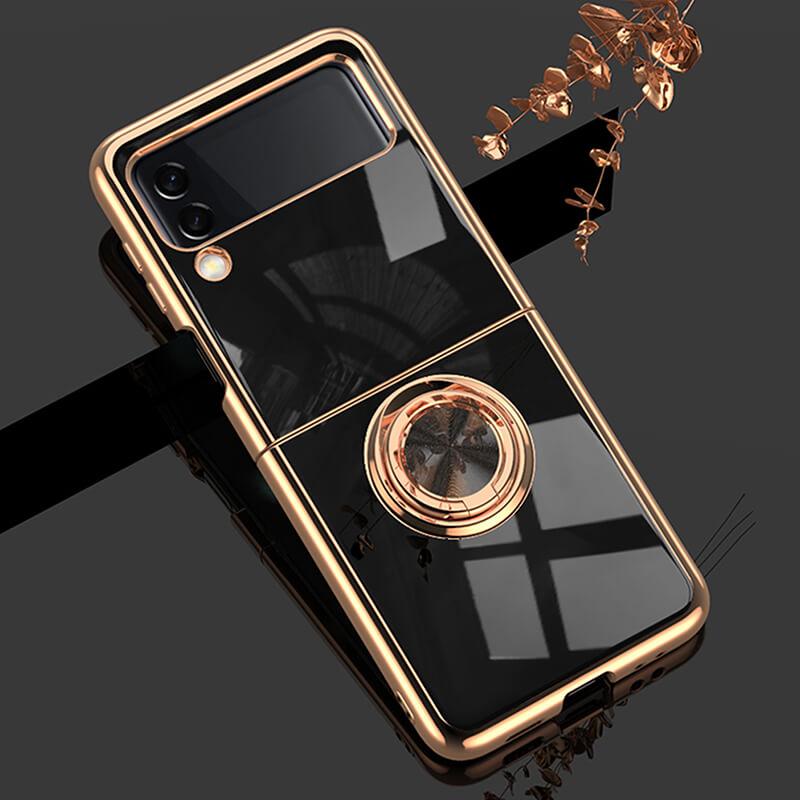 Luxury Electroplating Magnetic Ring Bracket Protective Cover For Samsung Galaxy Z Flip 3 5G Samsung Galaxy Z Flip 3 Case
