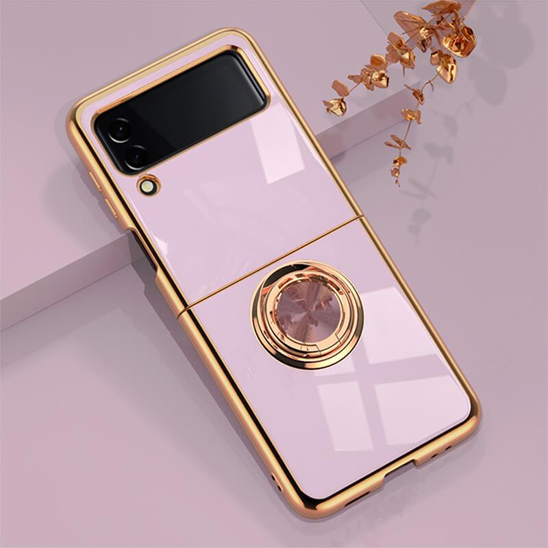 Luxury Electroplating Magnetic Ring Bracket Protective Cover For Samsung Galaxy Z Flip 3 5G Samsung Galaxy Z Flip 3 Case