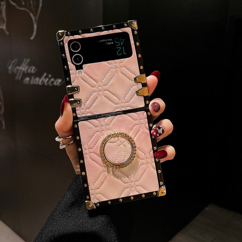 Diamond Leather Ring Phone Case for Samsung Galaxy Z Flip4 Flip3 - GiftJupiter