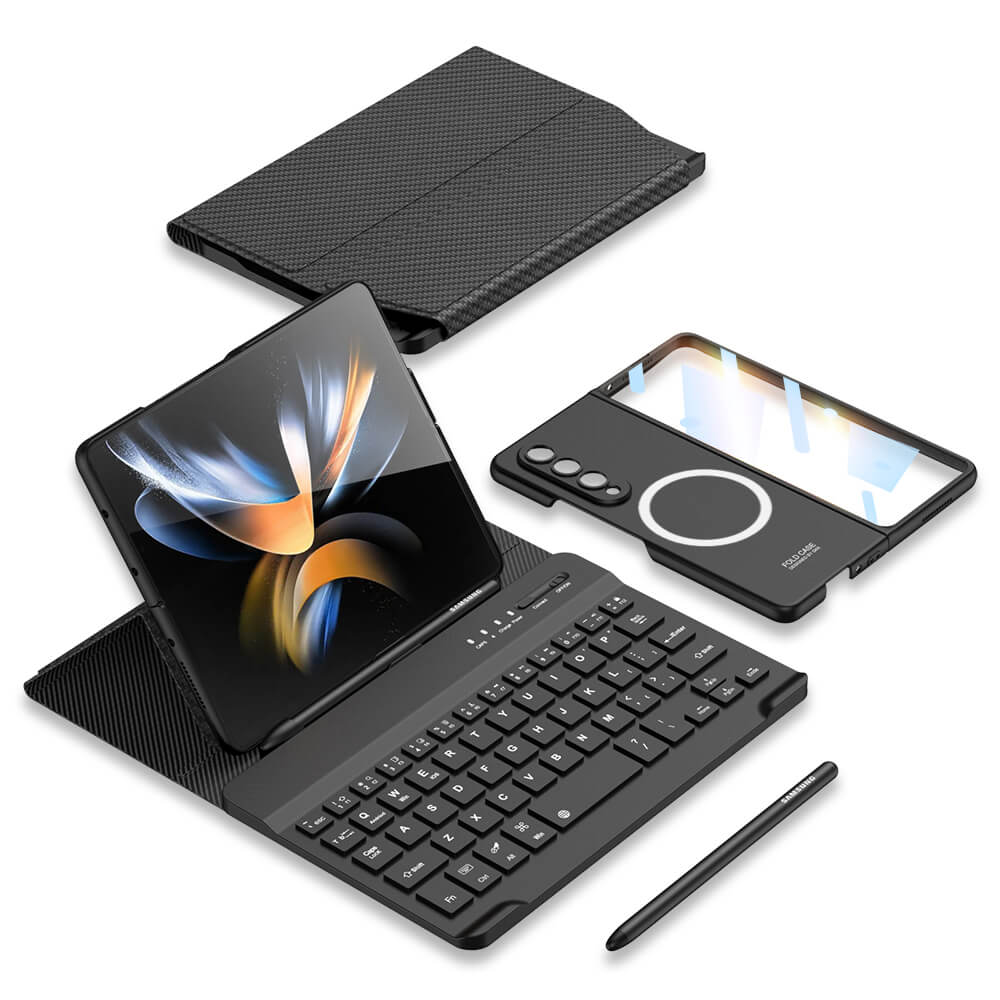 Newest Bluetooth 3.0 Keyboard Magnetic All-inclusive Leather Cover For Samsung Galaxy Z Fold3 Fold4 5G Come With keyboard+Holster Bracket+Phone Case+Capacitive Pen Samsung Cases