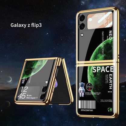 Space Luxury Plating Frame Anti-knock Protection Glass Case For Samsung Galaxy Z Flip3 Samsung Galaxy Z Flip 3 Case