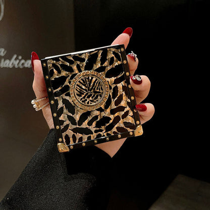Luxury Leopard Pattern Stripe Glitter Gold Square Case For Samsung Galaxy Z Flip4 Flip3 5G Samsung Cases