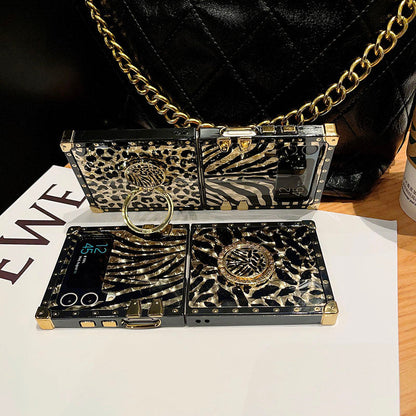 Luxury Leopard Pattern Stripe Glitter Gold Square Case For Samsung Galaxy Z Flip4 Flip3 5G Samsung Cases