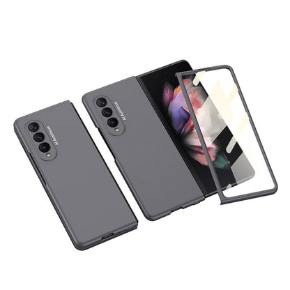 Luxury Leather Carbon Fiber Plating Case For Samsung Galaxy Z Fold3 Fold2 With Tempered Glass Screen Samsung Galaxy Z Fold 3 Case