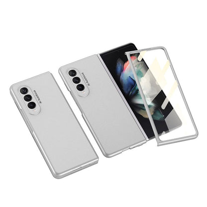 Luxury Leather Carbon Fiber Plating Case For Samsung Galaxy Z Fold3 Fold2 With Tempered Glass Screen Samsung Galaxy Z Fold 3 Case