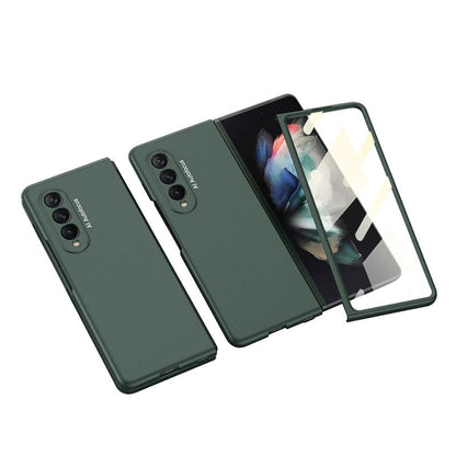 Luxury Leather Carbon Fiber Plating Case For Samsung Galaxy Z Fold3 Fold2 With Tempered Glass Screen Samsung Galaxy Z Fold 3 Case