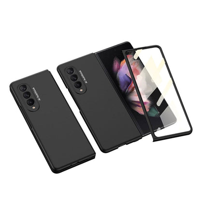 Luxury Leather Carbon Fiber Plating Case For Samsung Galaxy Z Fold3 Fold2 With Tempered Glass Screen Samsung Galaxy Z Fold 3 Case