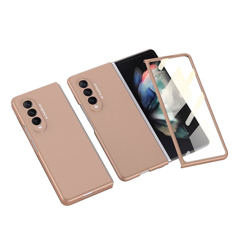 Luxury Leather Carbon Fiber Plating Case For Samsung Galaxy Z Fold3 Fold2 With Tempered Glass Screen Samsung Galaxy Z Fold 3 Case