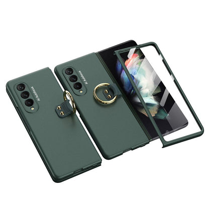 Luxury Leather Carbon Fiber Plating Case For Samsung Galaxy Z Fold3 Fold2 With Tempered Glass Screen Samsung Galaxy Z Fold 3 Case