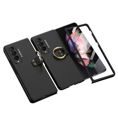 Luxury Leather Carbon Fiber Plating Case For Samsung Galaxy Z Fold3 Fold2 With Tempered Glass Screen Samsung Galaxy Z Fold 3 Case