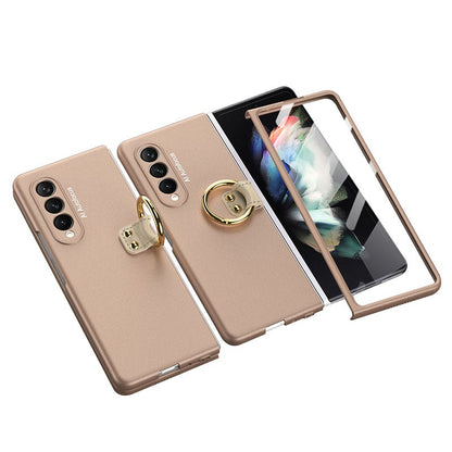 Luxury Leather Carbon Fiber Plating Case For Samsung Galaxy Z Fold3 Fold2 With Tempered Glass Screen Samsung Galaxy Z Fold 3 Case