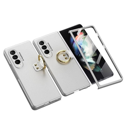 Luxury Leather Carbon Fiber Plating Case For Samsung Galaxy Z Fold3 Fold2 With Tempered Glass Screen Samsung Galaxy Z Fold 3 Case