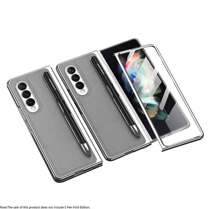 Luxury Leather Carbon Fiber Plating Case For Samsung Galaxy Z Fold3 Fold2 With Tempered Glass Screen Samsung Galaxy Z Fold 3 Case