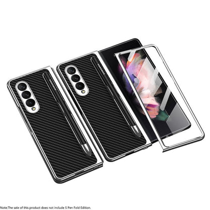 Luxury Leather Carbon Fiber Plating Case For Samsung Galaxy Z Fold3 Fold2 With Tempered Glass Screen Samsung Galaxy Z Fold 3 Case
