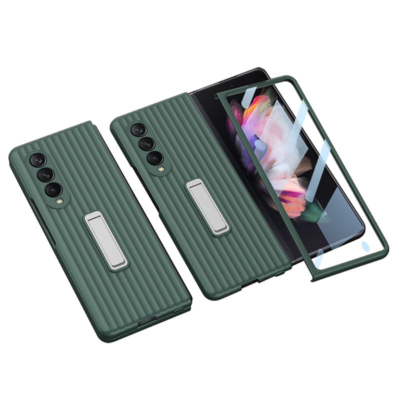 Luxury Leather Carbon Fiber Plating Case For Samsung Galaxy Z Fold3 Fold2 With Tempered Glass Screen Samsung Galaxy Z Fold 3 Case