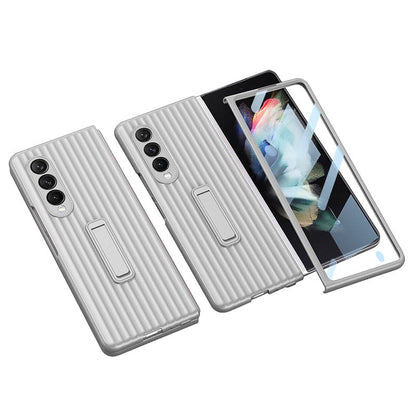 Luxury Leather Carbon Fiber Plating Case For Samsung Galaxy Z Fold3 Fold2 With Tempered Glass Screen Samsung Galaxy Z Fold 3 Case