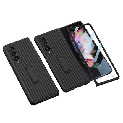 Luxury Leather Carbon Fiber Plating Case For Samsung Galaxy Z Fold3 Fold2 With Tempered Glass Screen Samsung Galaxy Z Fold 3 Case