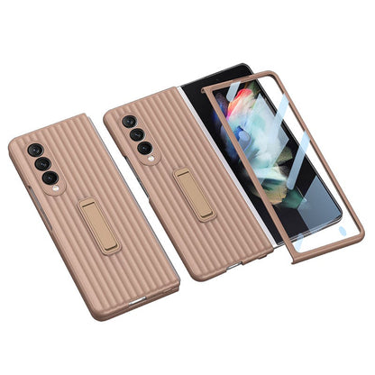 Luxury Leather Carbon Fiber Plating Case For Samsung Galaxy Z Fold3 Fold2 With Tempered Glass Screen Samsung Galaxy Z Fold 3 Case