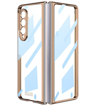 Luxury Leather Carbon Fiber Plating Case For Samsung Galaxy Z Fold3 Fold2 With Tempered Glass Screen Samsung Galaxy Z Fold 3 Case