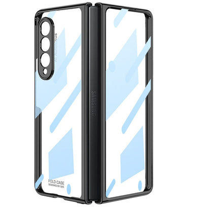 Luxury Leather Carbon Fiber Plating Case For Samsung Galaxy Z Fold3 Fold2 With Tempered Glass Screen Samsung Galaxy Z Fold 3 Case