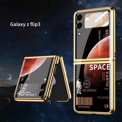 Space Luxury Plating Frame Anti-knock Protection Glass Case For Samsung Galaxy Z Flip3 Samsung Galaxy Z Flip 3 Case