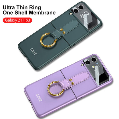 Original Back Screen Glass Matte Hard Cover With Finger-Ring For Samsung Z Flip4 Flip3 5G Samsung Cases