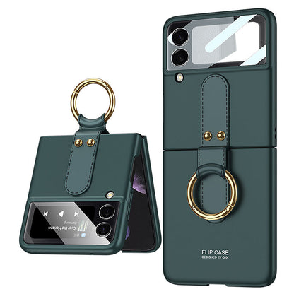 Original Back Screen Glass Matte Hard Cover With Finger-Ring For Samsung Z Flip4 Flip3 5G Samsung Cases