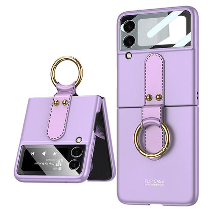 Original Back Screen Glass Matte Hard Cover With Finger-Ring For Samsung Z Flip4 Flip3 5G Samsung Cases