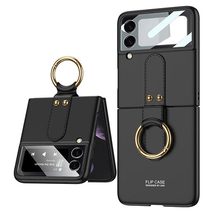 Original Back Screen Glass Matte Hard Cover With Finger-Ring For Samsung Z Flip4 Flip3 5G Samsung Cases