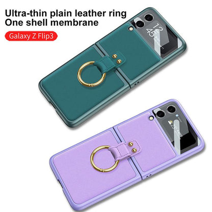 Original Leather Back Screen Tempered Glass - Samsung Z Flip 3 5G Phone Case Samsung Galaxy Z Flip 3 Case