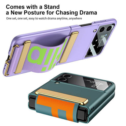 Original Leather Strap Holder Back Screen Glass Hard Cover For Samsung Z Flip4 Flip3 5G - GiftJupiter