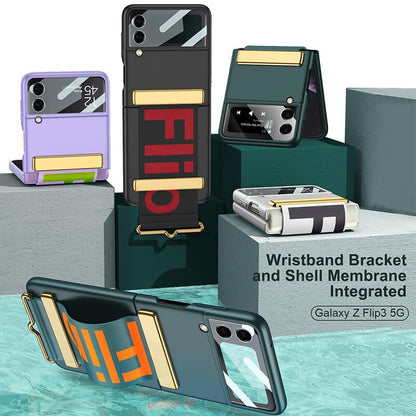 Original Leather Strap Holder Back Screen Glass Hard Cover For Samsung Z Flip4 Flip3 5G - GiftJupiter