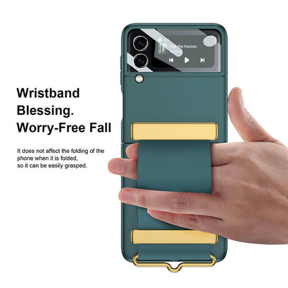 Original Leather Strap Holder Glass Hard Cover - Samsung Z Flip 3 5G Phone Case Samsung Galaxy Z Flip 3 Case