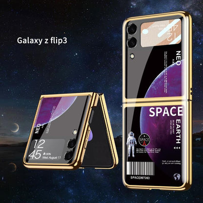 Space Luxury Plating Frame Anti-knock Protection Glass Case For Samsung Galaxy Z Flip3 Samsung Galaxy Z Flip 3 Case