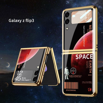 Space Luxury Plating Frame Anti-knock Protection Glass Case For Samsung Galaxy Z Flip3 Samsung Galaxy Z Flip 3 Case