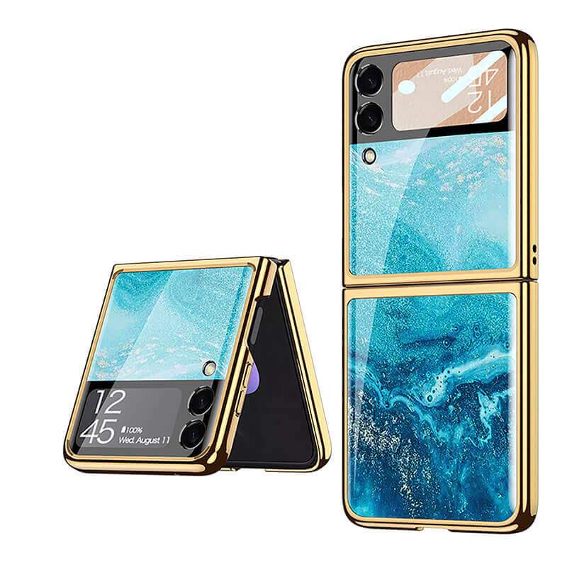 Marble Luxury Plating Frame Anti-knock Protection Glass Case For Samsung Galaxy Z Flip3 Samsung Galaxy Z Flip 3 Case