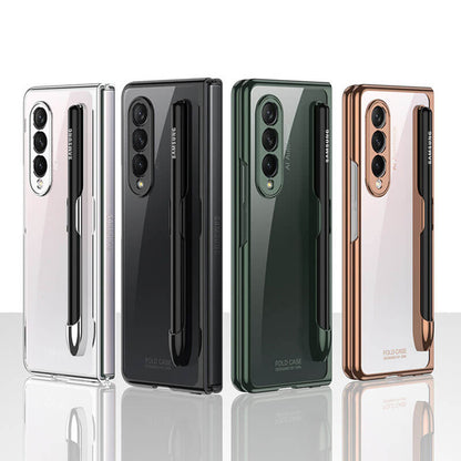 Newest Clear Phantom Tempered Glass with Pen Slot Shockproof Phone Case For Samsung Galaxy Z Fold 3 5G